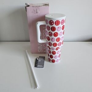 Simple Modern Trek Smiley Face Water Bottle Red and White